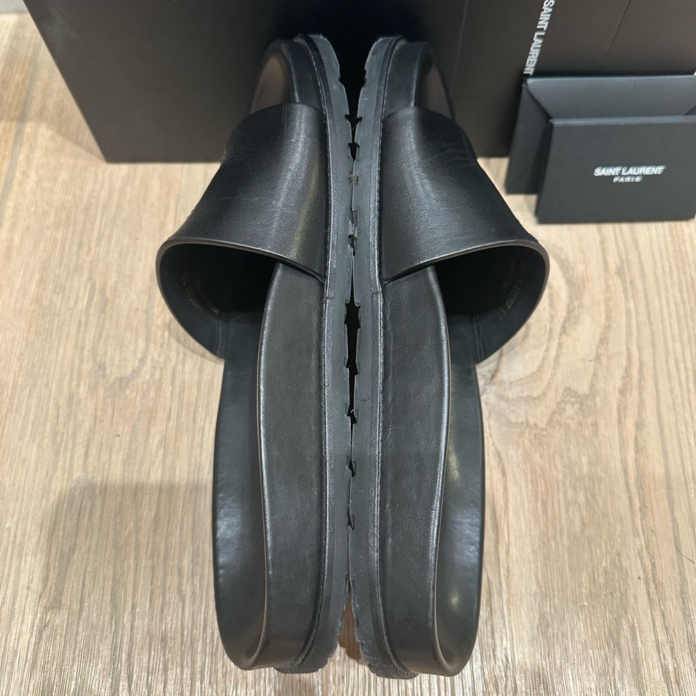 Saint Laurent Maine Liscio Black Leather Slide Sandals - Picture 9 of 12